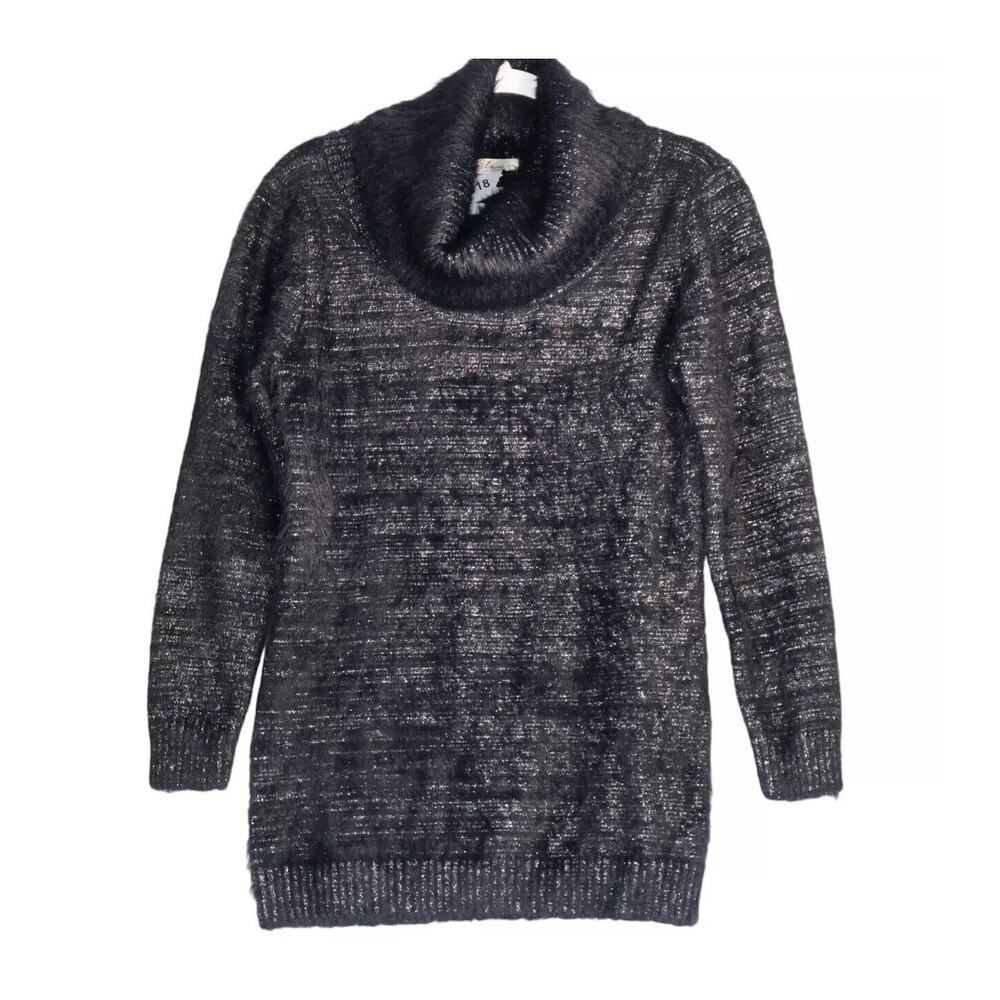 Elan Tunic Sweater Womens Oversized Medium Black Soft Cozy Cowl Neck Hits Thigh